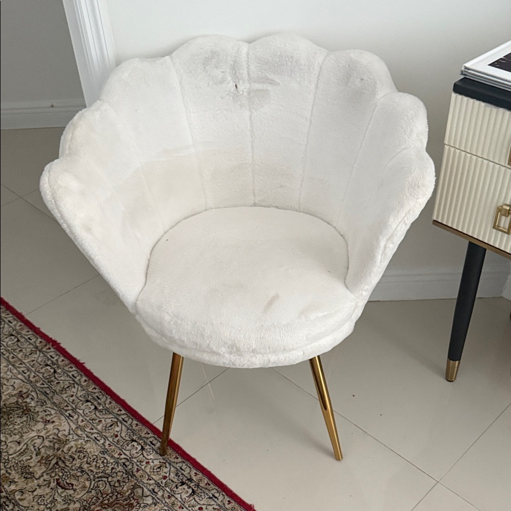 Plush White Accent Chair with Gold Legs